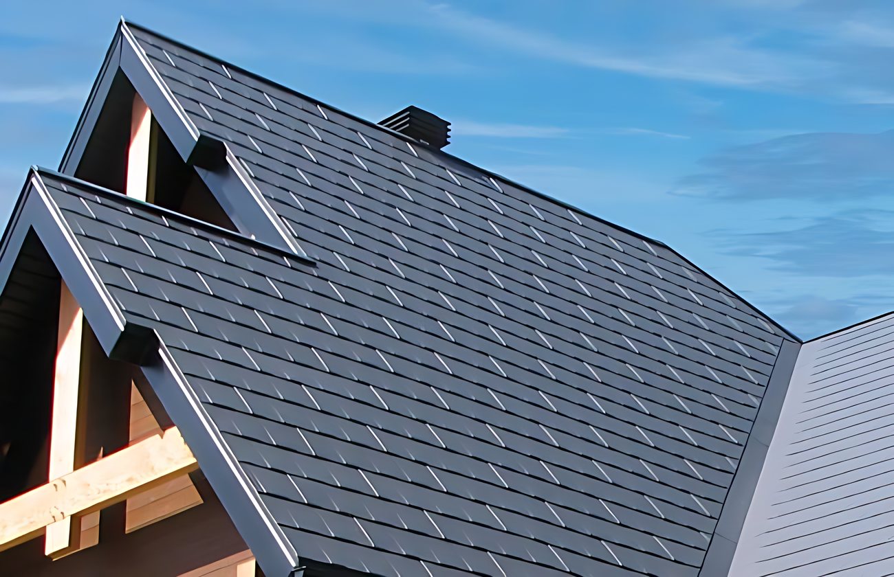 Dark shingle roofing on a new build